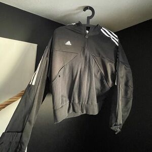 Adidas Men's Black Bomber Jacket with White Accents